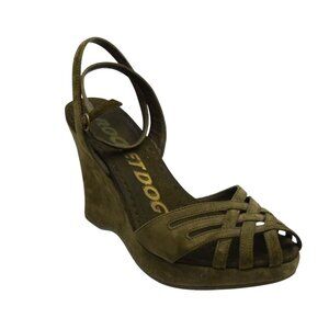 Rocket Dog Wedge Sandals Womens 10 Olive Green Suede Peep Toe  Ankle Strap